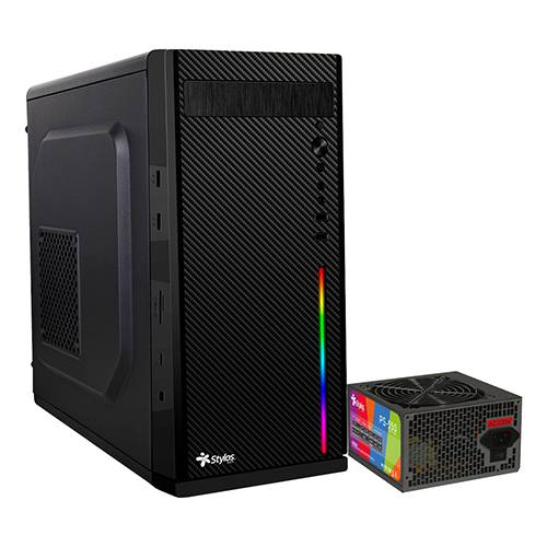Gabinete Oficina Secai Micro Tower Stylos RGB con fuente de poder 550W STGASC1B - Gabinete Oficina Secai Micro Tower Stylos RGB con fuente de poder 550W STGASC1B -